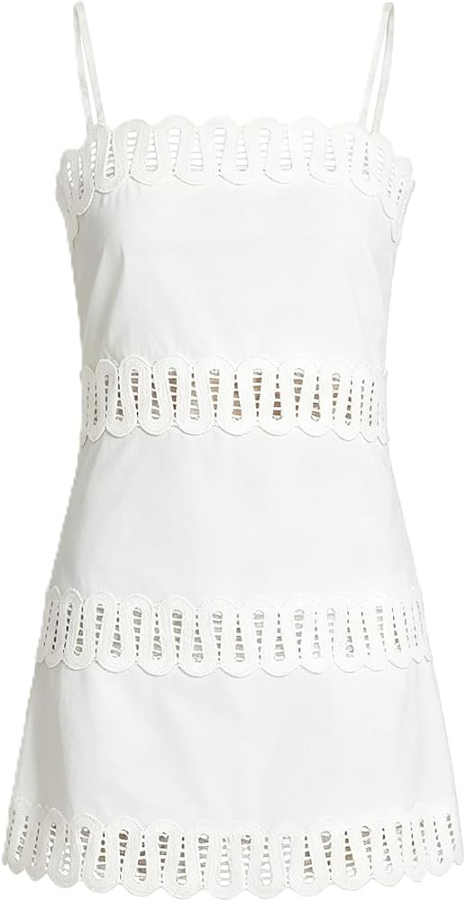 Women Spaghetti Strap Linen Blend Mini Dress, Breathable Beach Dress | Amazon (US)