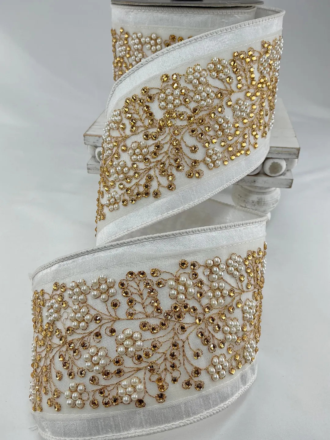 Ivory Farrisilk Edwardian Vine Tree Ribbon 4, Christmas Tree Wired Ribbons, Elegant Christmas Rib... | Etsy (US)