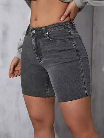 SHEIN EZwear Raw Hem Denim Shorts | SHEIN