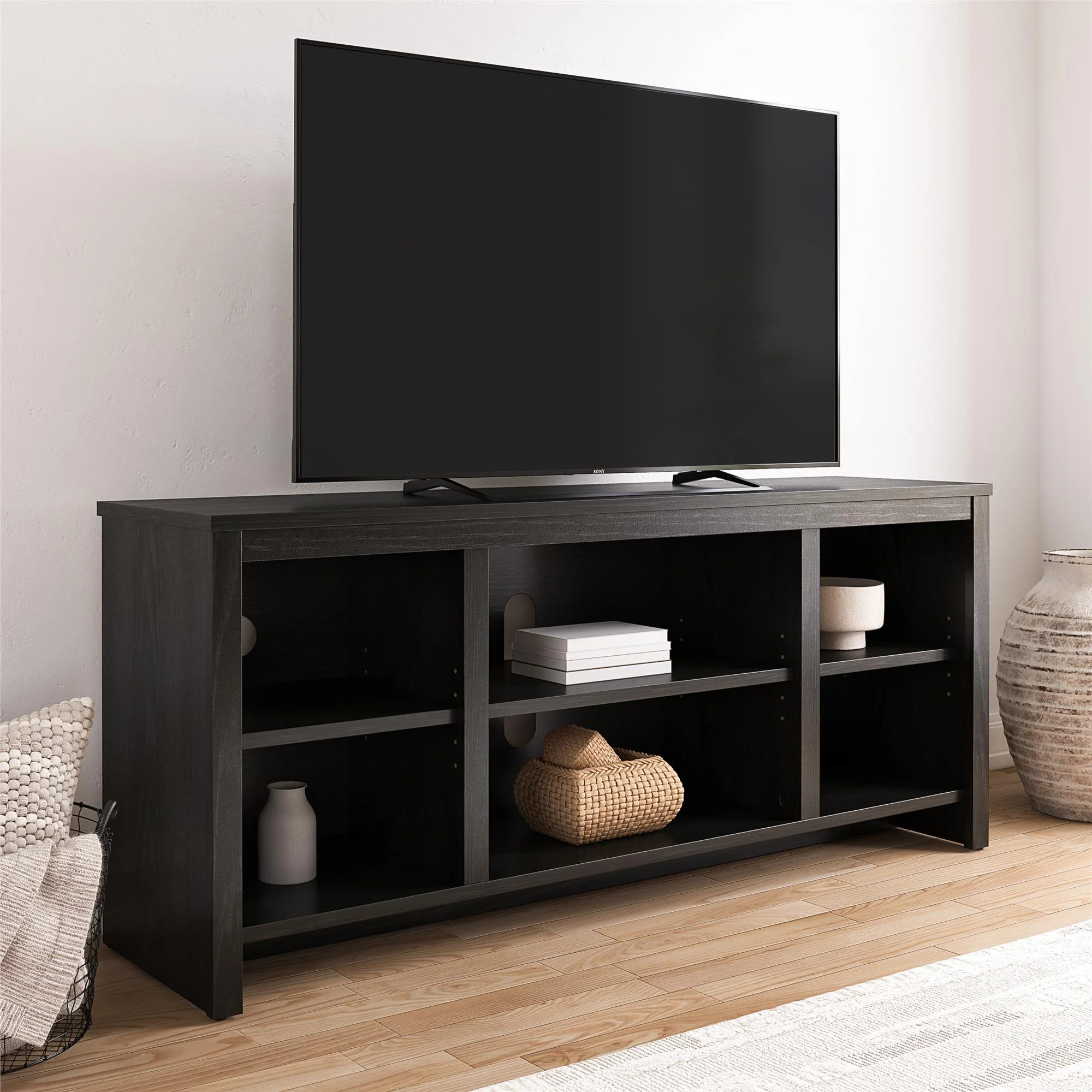 Mainstays Parsons TV Stand for TVs up to 50", Black Oak Finish | Walmart (US)