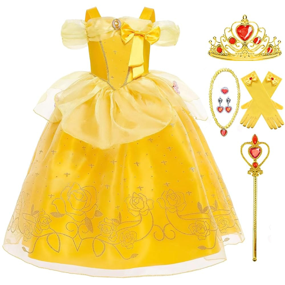 Princess Costume for Girls Kids Belle Dress Halloween Cosplay Party Outfit Toddler Princess Dress... | Amazon (US)