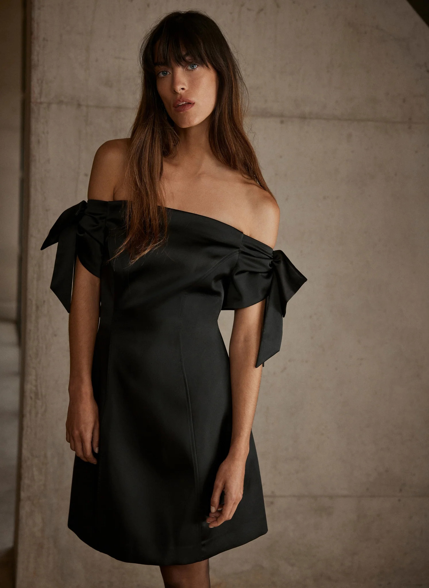 Black Bow Sleeve Satin Mini Dress | Mint Velvet