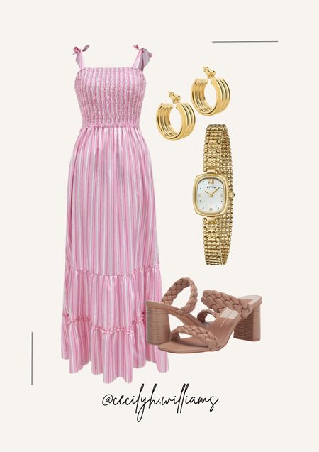 Palm Springs summer style all from Amazon ✨ 

Gold hoops. Amazon finds. Dolce vita. Cafe sandals. Braided sandals. Vintage style watch. Gold watch. Jewelry watch. Pink stripes. Smocked bodice. Adjustable straps. Pink maxi dress. Summer outfit. Spring outfit.  Chunky hoops. Yellow gold. Wrist watch. Small women’s watch. Dainty women’s watch. Heeled sandal. Tie shoulder. Long dress. Spring dress. 

#LTKstyletip