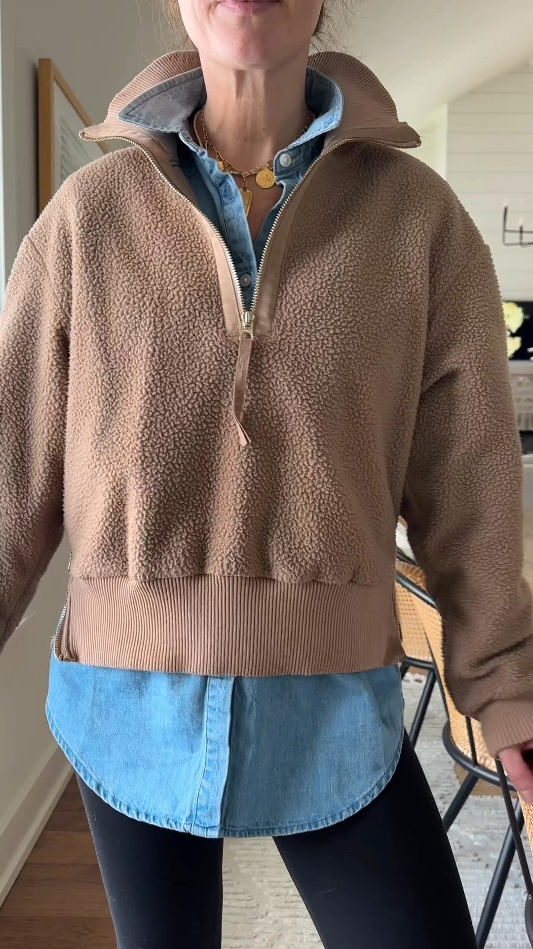 Linked half zip, this color no longer available, size XS
Chambray size small
Leggings size small
Boots run big, I went down a size 

#LTKSeasonal #LTKOver40 #LTKStyleTip