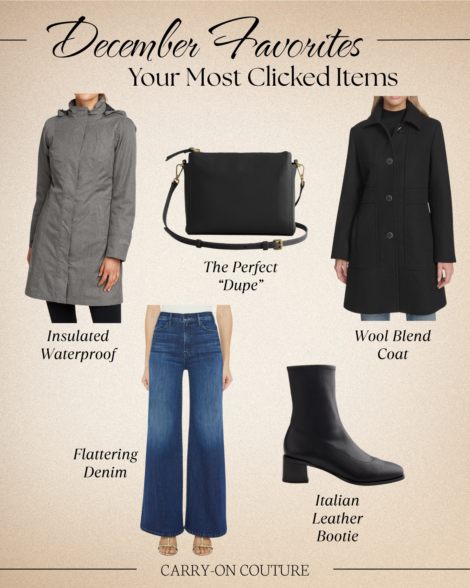 December Travel Favorites: Your Most Clicked Items…

I love seeing the items you loved most each month.  Clearly the cold weather is on everyone’s minds in December!

1️⃣ A Waterproof Insulated Trench Coat - the best part…it has a button in insulated layer to give you options!
2️⃣ Wool Blend Coat - superior warmth, durability, and water resistant.  Timeless.  Elegant.  Versatile enough to wear for both casual and dressy occasions.
3️⃣ The Perfect Dupe Crossbody - similar luxury brands sell for 3X the price!
4️⃣ Wide Leg Denim - Flattering silhouette looks good on almost everyone!
5️⃣ Italian Leather Bootie - Not too high of a heel makes thes a great option for travel.  They also come with a comfortable insole for extra cushion and arch support.

Thank you for supporting my page and shopping my links.  I love creating content for you to help make your travels a little easier!


#LTKOver40 #LTKTravel