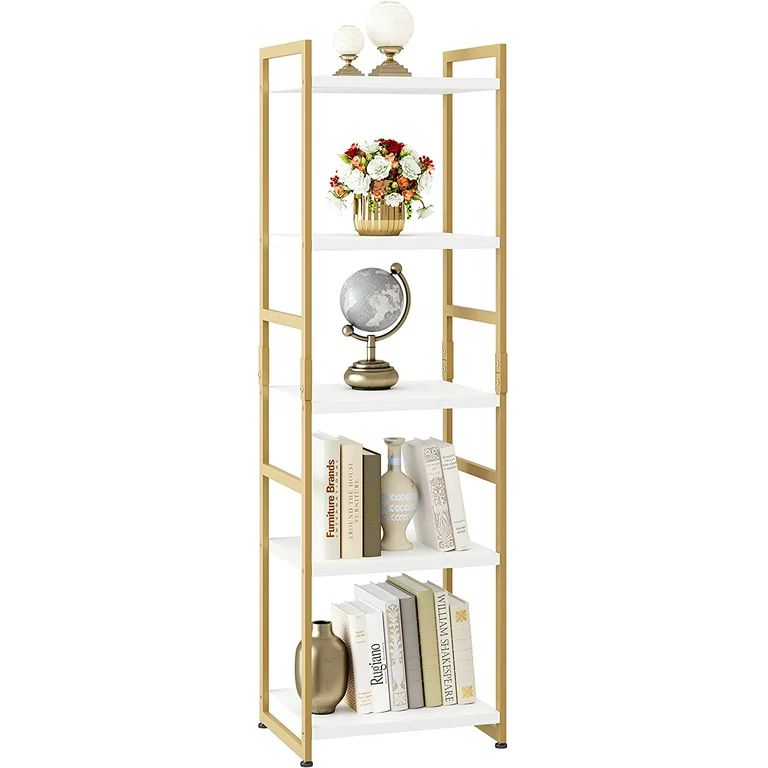 Homfa Gold Shelf, 5-Tier Gold Bookshelf, Modern Storage Shelf with Metal Frame for Living Room, G... | Walmart (US)