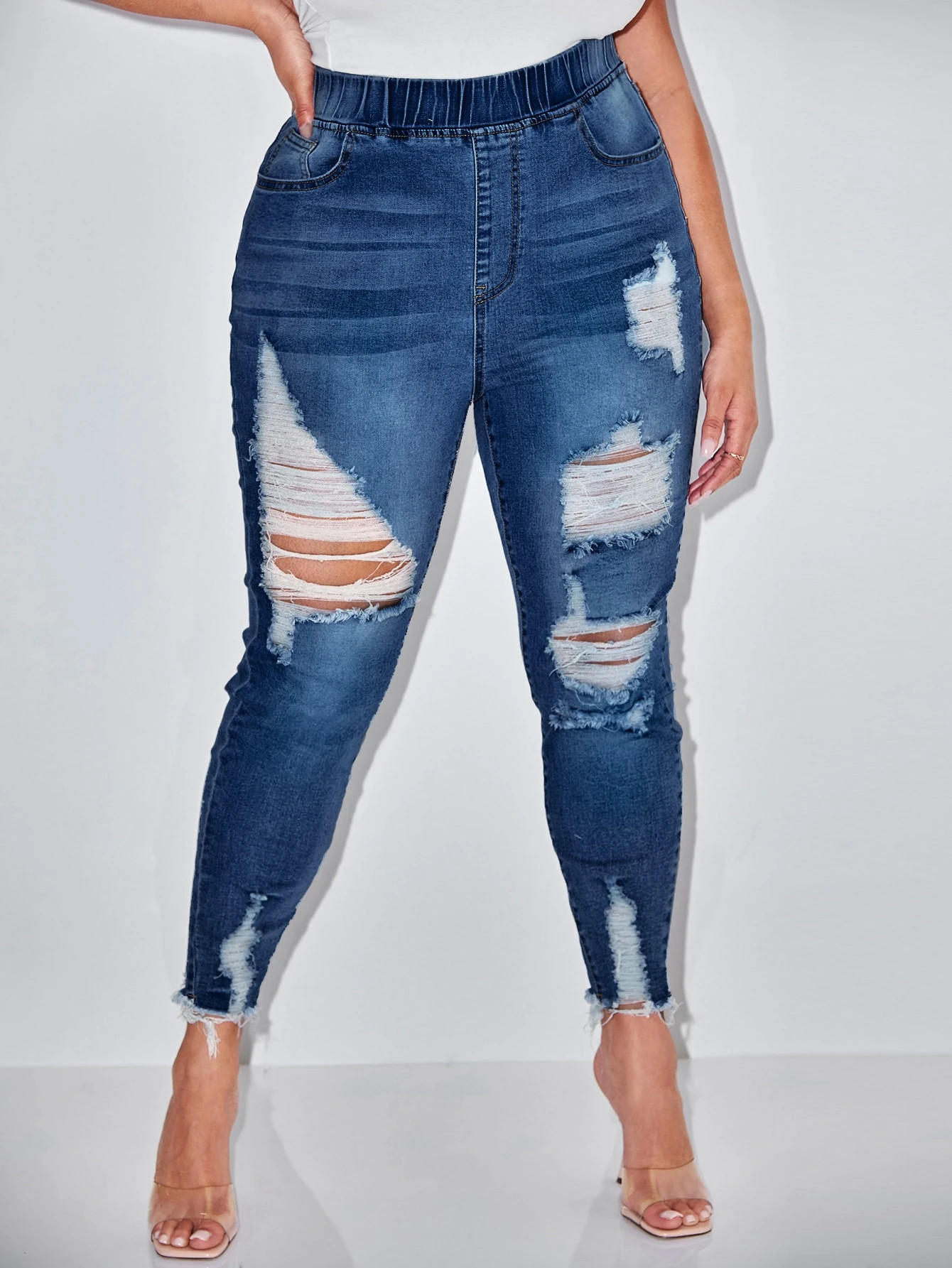 SHEIN SXY Plus Washed Ripped Jeans | SHEIN