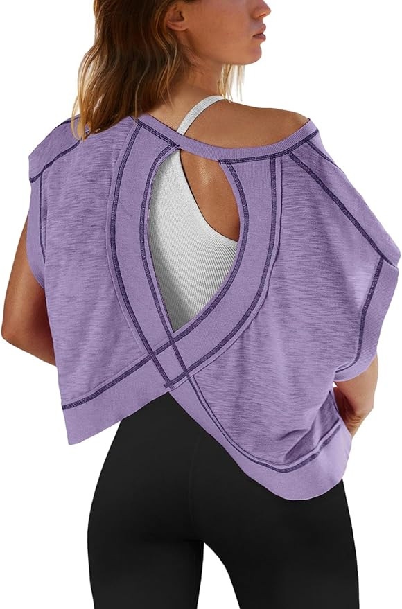 SENSERISE Womens Open Back Workout Tops Backless Short Sleeve Athletic Shirt Running Crop Top Gym... | Amazon (US)