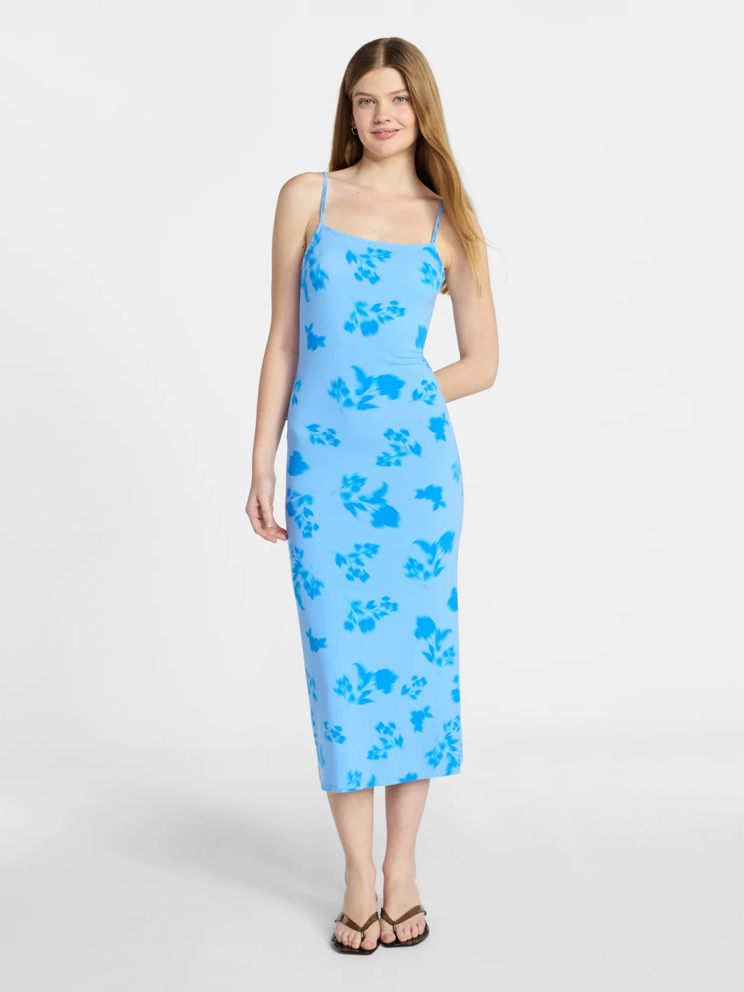 No Boundaries Sleeveless Square Neck Midi Dress, Women's & Women's Plus Sizes XXS-4X | Walmart (US)