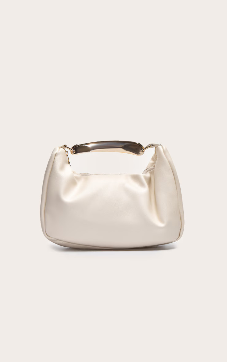 Cream PU Gold Abstract Handle Hand Bag | PrettyLittleThing UK