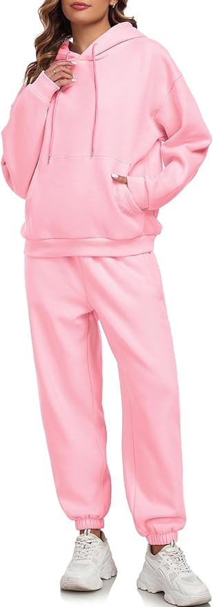HOTIAN Womens Fleece 2 Piece Outfits Sweatsuit Pullover Sweatshirt Hoodie and Joggers Sweatpants ... | Amazon (US)