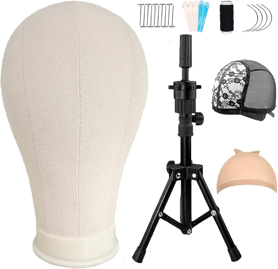 23Inch Wig Head,Wig Stand Tripod with Head,Canvas Wig Head,Wig Head Stand with Mannequin Head for... | Amazon (US)