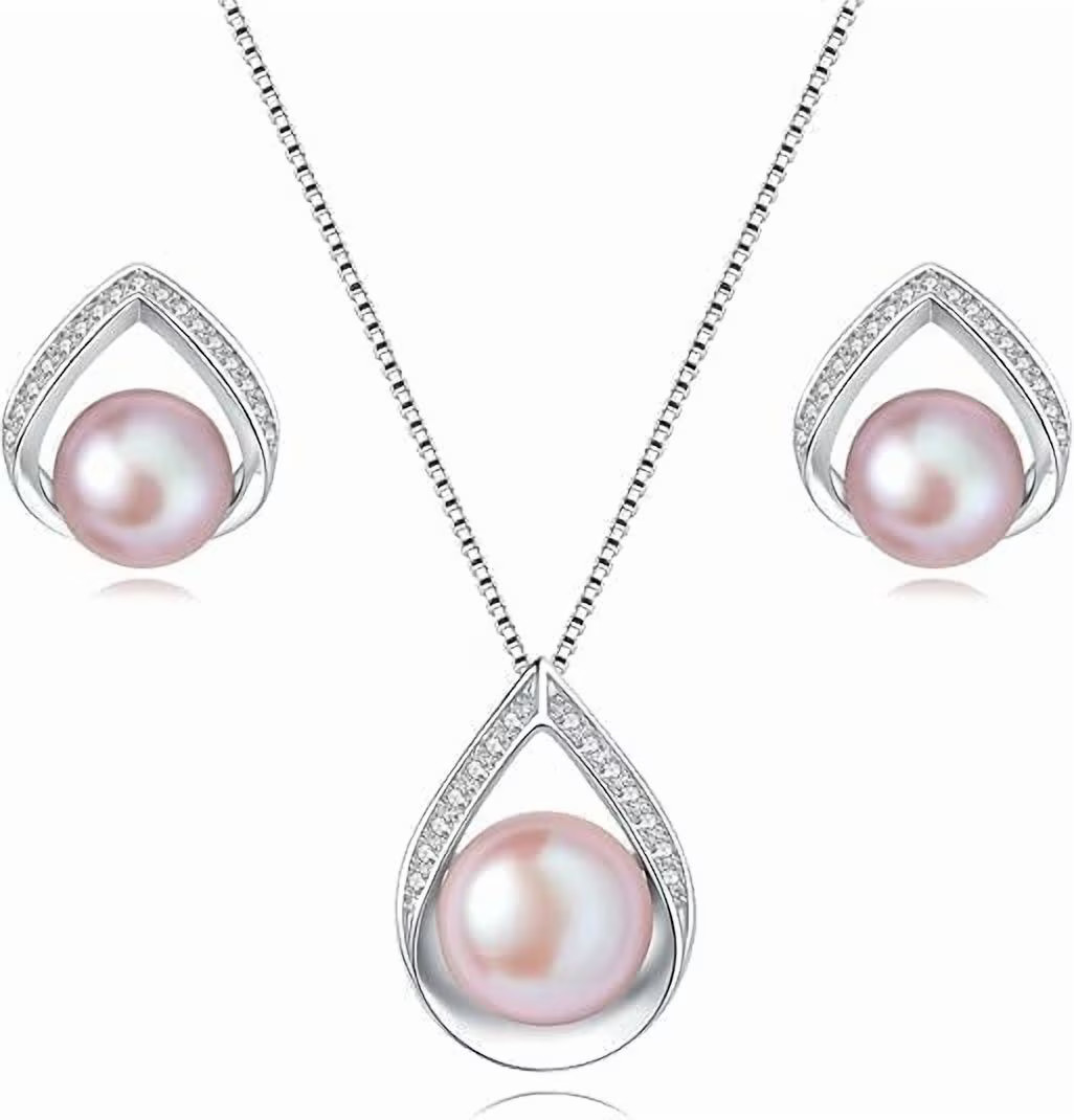 Bamiki White Pearl Necklace and Earrings Set | 925 Sterling Silver Jewelry Set with Pendant and earrings Valentine's Day Gift | Walmart (US)