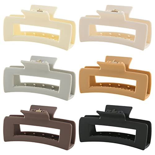 6 Pack Hair Claw Clips for Women, Neutral 4.1" Big Claw Clips, Square Non-slip Hair Clips, Large Rec | Amazon (US)