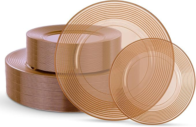 FLOWERCAT 100PCS Clear Brown Plastic Plates - Heavy Duty Plastic Plates Disposable for party &Wed... | Amazon (US)