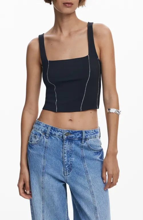 Desigual Exposed Seam Crop Tank in Black at Nordstrom, Size Large | Nordstrom