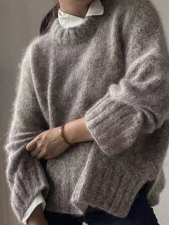 2026 Women's Autumn/Winter New Fashion Loose Casual Vintage Minimalist Knit Pullover Sweater, 6% Wool, Suitable For Fall, Homecoming, Back To School, New Year, Valentine's Day, Christmas, Modest Women, Party Women, Y2K Women, Tops For Going Out, Concert Women, Date Night Women | SHEIN