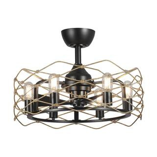 22 in. Indoor Rustic Matte Black Caged Chandelier Ceiling Fan with Remote and Light Kit, Outer An... | The Home Depot