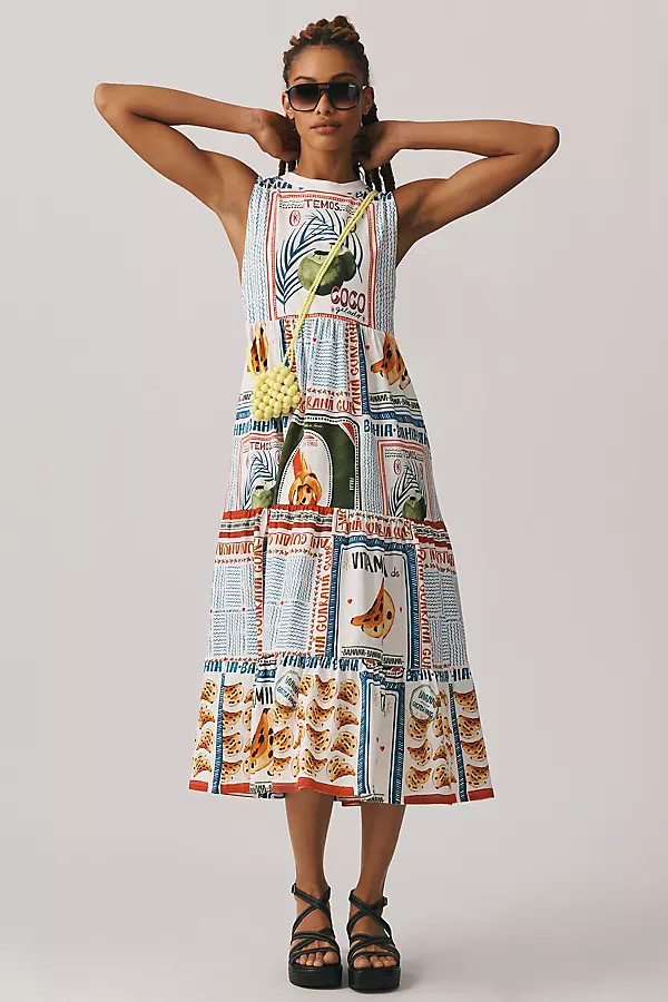 Farm Rio Printed Collage Sleeveless Dress By Farm Rio in Blue Size XXS | Anthropologie (US)