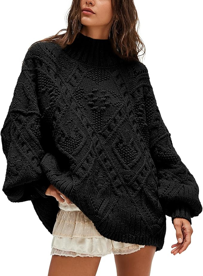 Hixiaohe Womens Sweaters Trendy Turtleneck Crochet Top Oversized Long Sleeve Chunky Knit Pullover... | Amazon (US)