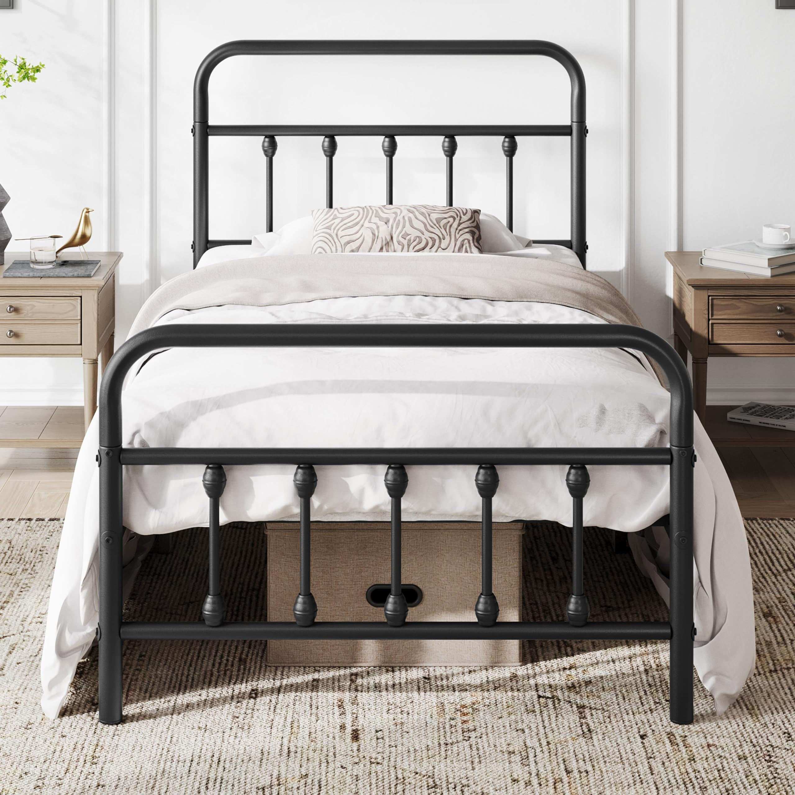 Yaheetech Classic Metal Platform Bed Frame Mattress Foundation with Victorian Style Iron-Art Headboard/Footboard/Under Bed Storage/No Box Spring Needed/Twin Size Black | Amazon (US)