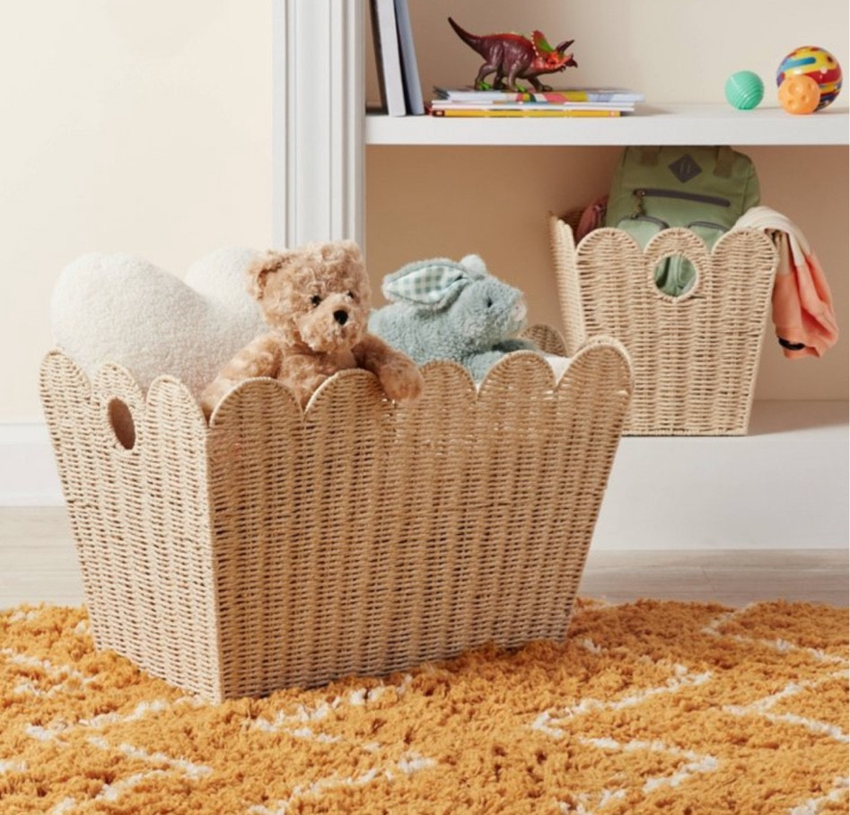 Adorable scalloped storage bins for nursery, kids room, play room or office 

•	Storage bin for kids
•	Made from paper rope
•	Scalloped trim
•	Side holes for carrying
•	Forest Stewardship Council Certified

#LTKBaby #LTKKids #LTKHome