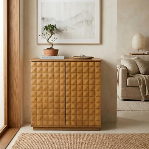 NTC Sapa 2 Door Storage Cabinet, Solid Wood Accent Cabinet with Hand-Carved 3D Doors, Modular Sto... | Amazon (US)