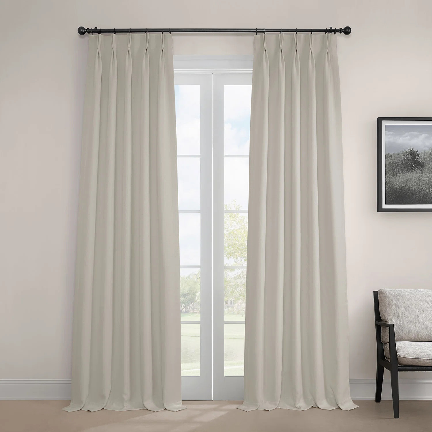 Latitude Run® French Pleated Textured Faux Linen Room Darkening Curtains for Bedroom & Living Ro... | Wayfair North America