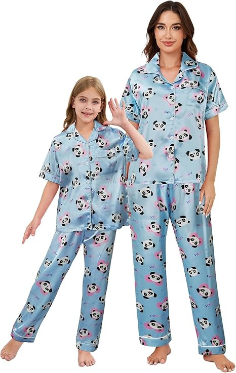 Mommy and Me Pajamas Mother Daughter Family Matching Sleepwear Button Down Silky Satin Nightwear | Amazon (US)