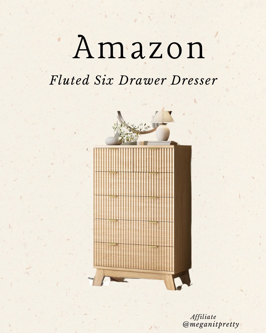 Fluted Dresser for Bedroom with 6 Drawers, 46" Tall Modern Chest of Drawers with Metal Handle, Wooden Dresser TV Stand, Wood Closet Clothes Storage Organizer for Living Room, Hallway, Natural Oak