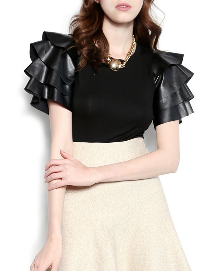 Faux Leather Tiered Short Sleeve Top (50% off) - Comparable Value $60 | Bloomingdale's (US)