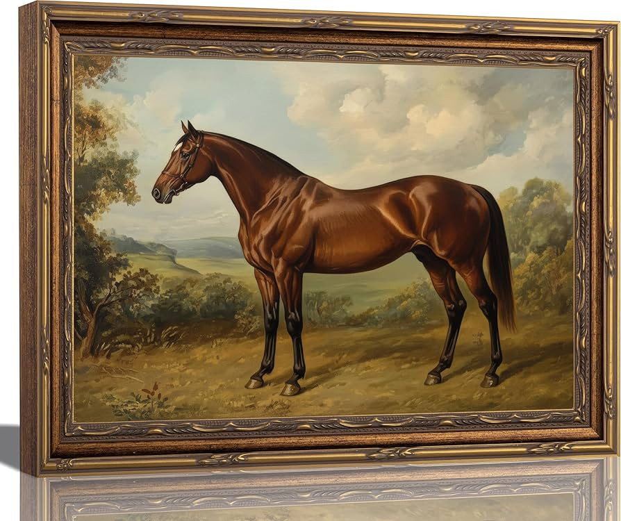 Vintage Gold Frame Horse Wall Art Classical Photo Frame Brown Horse Canvas Painting Picture Wall ... | Amazon (US)