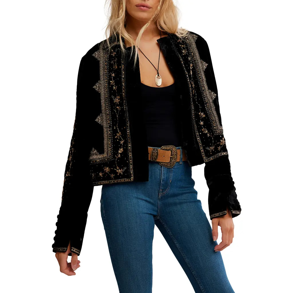 Free People Maxxie Bead Detail Velvet Jacket in Black at Nordstrom Rack, Size Medium | Nordstrom Rack