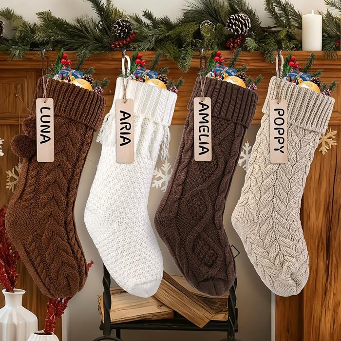 4 Pack 18 In Christmas Knit Hanging Stocking Xmas Home Decoration | Amazon (US)