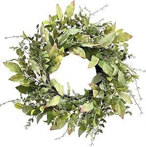 SASUKA 22" Spring Green Wreath for Front Door, Artificial Handcraft Greenery Wreaths,Branches wit... | Amazon (US)