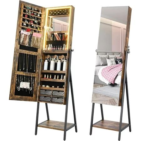 HNEBC Jewelry Cabinet Armoire with Lights 47.2 Full-Length MirrorJewelry Organizer with Large Storag | Walmart (US)