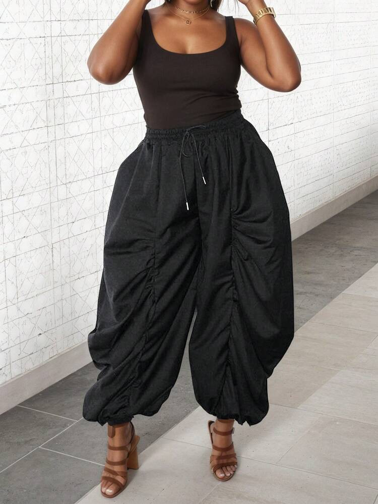 Vichey Ruched Wide Leg Pants | SHEIN