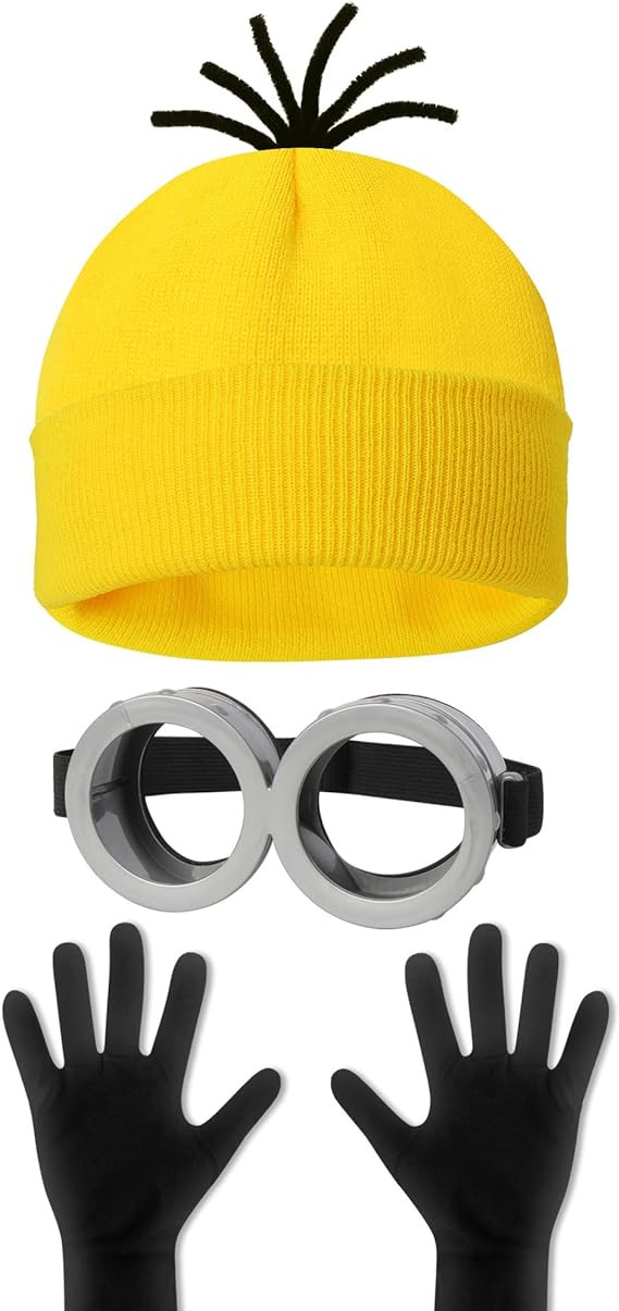 3 Pcs Halloween Costume Accessories Adult,Goggles Glasses/Yellow Beanie/Gloves for Men Women Cosp... | Amazon (US)