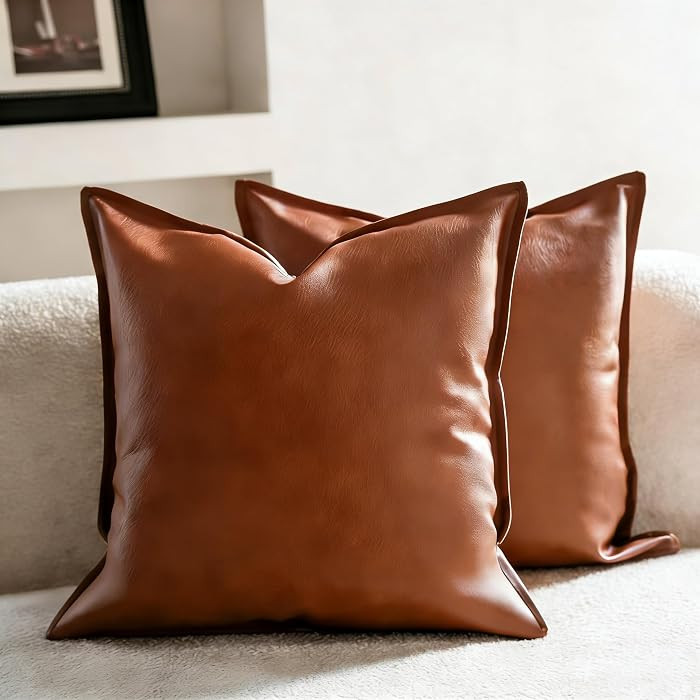 Faux Leather Decorative Throw Pillow Covers Modern Solid 20x20 inch Set of 2 Pillowcase Cushion C... | Amazon (US)