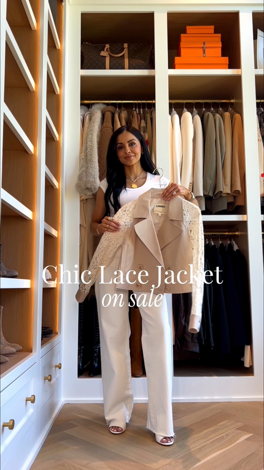 Transitional fall outfit on sale
L’agence lace jacket on sale now 
Paige white jeans

#LTKSaleAlert #LTKOver40 #LTKootd
