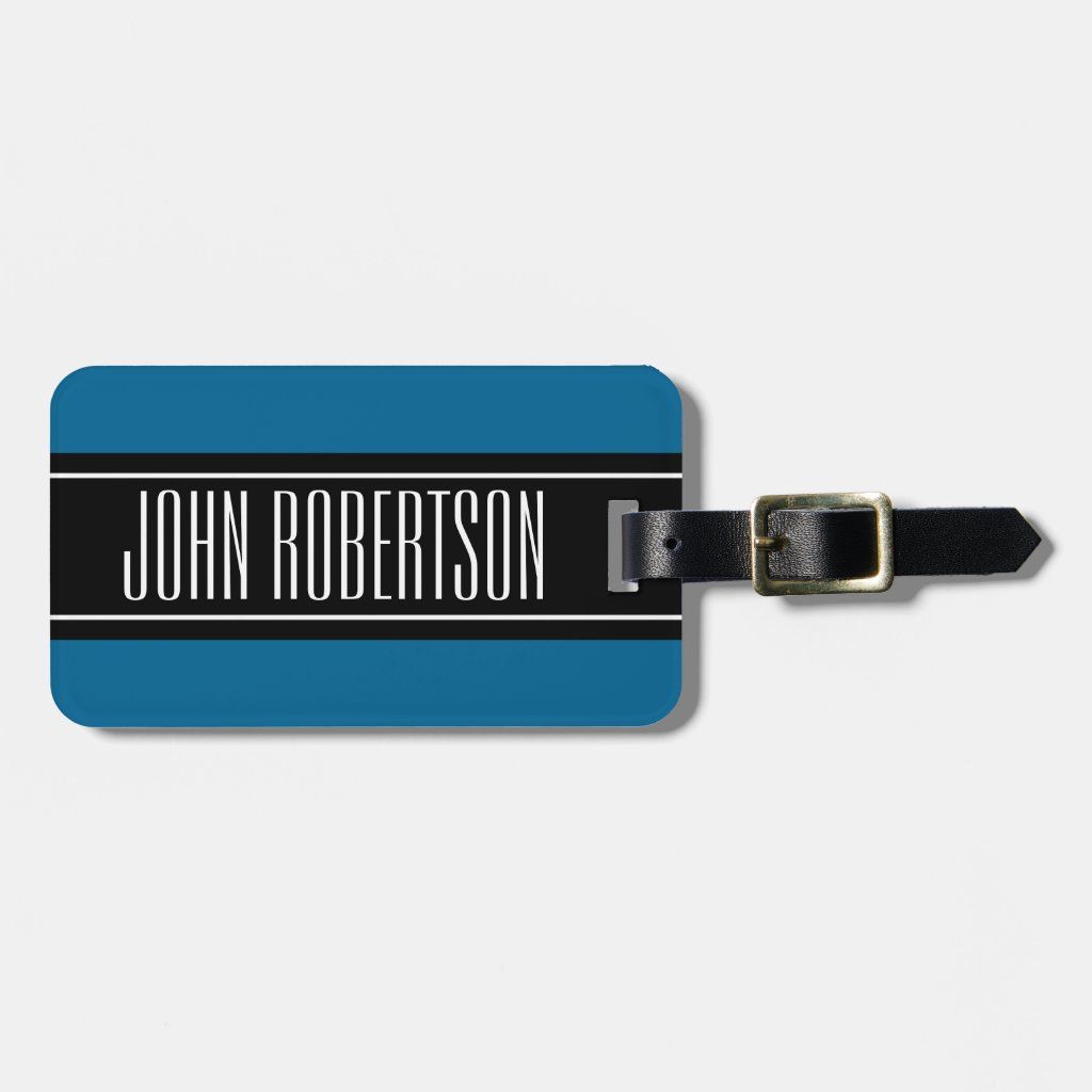 Blue travel luggage tag with custom name monogram | Zazzle