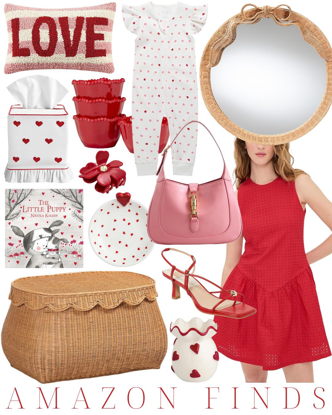 #valentinesday #valentinesdaydecor #valentinesdayoutfit #valentine woven bow mirror | woven scalloped basket | red dress | Valentine's Day gift 

 #LTKSeasonal #LTKHome