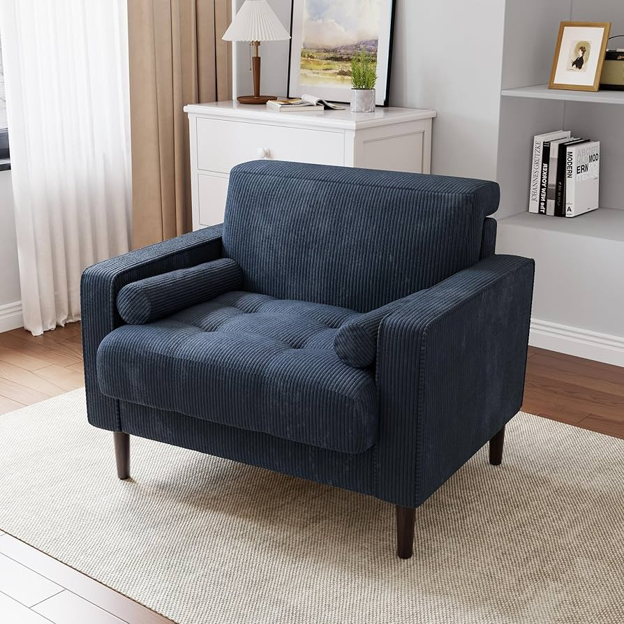 34.5" Arm Chair, Corduroy Fabric Modern Accent Chair, Comfy Upholstered Armchair Reading Chair wi... | Amazon (US)