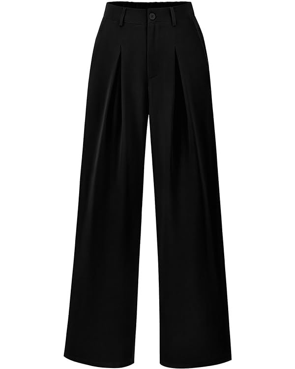 BTFBM Women High Waist Casual Wide Leg Long Palazzo Pants Button Down Loose Business Work Office ... | Amazon (US)