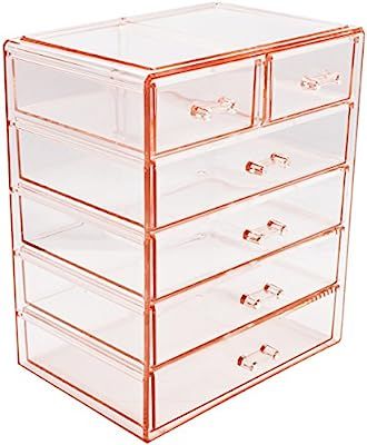 Sorbus Cosmetics Makeup and Jewelry Big Pink Storage Case Display- 4 Large and 2 Small Drawers Sp... | Amazon (US)