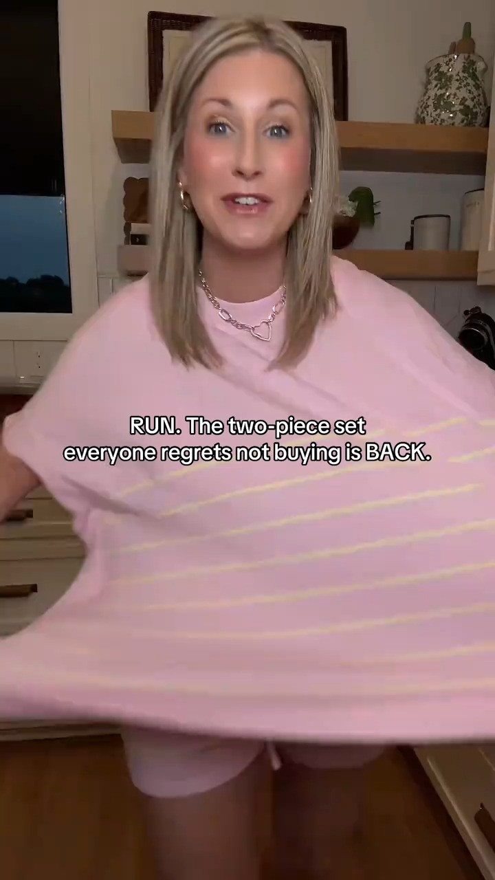 The oversized pink striped two piece set is BACK and I already know it’s gonna disappear again 😭 comfy, flattering, lightweight, and the kind of outfit you throw on and instantly look put together.  

 #LTKxMadewell #LTKootd #LTKmomlife