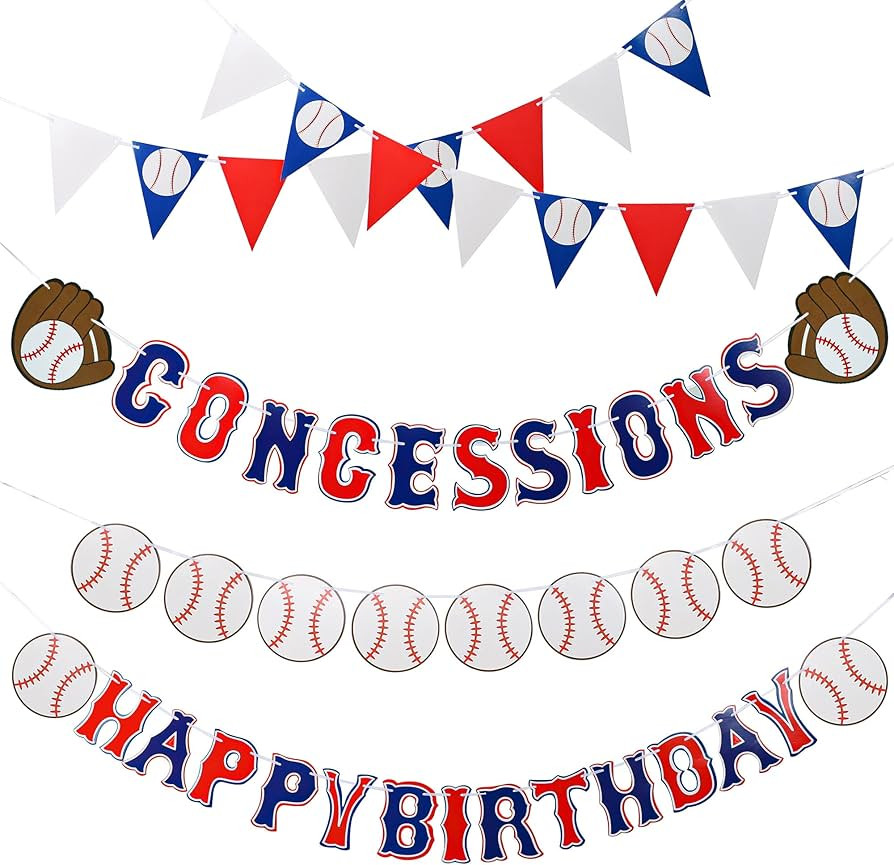 Set of 5 Baseball Birthday Banners Baseball Sports Paper Garlands Baseball Pennant Bunting Flag D... | Amazon (US)