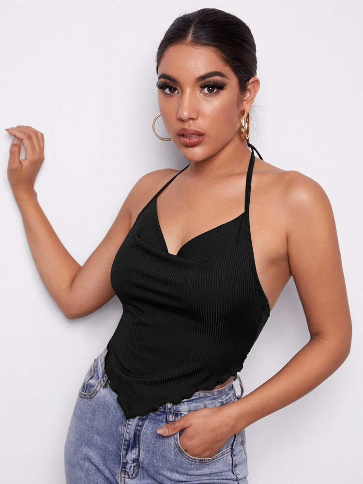 SHEIN Cowl Neck Tie Back Bandana Top | SHEIN
