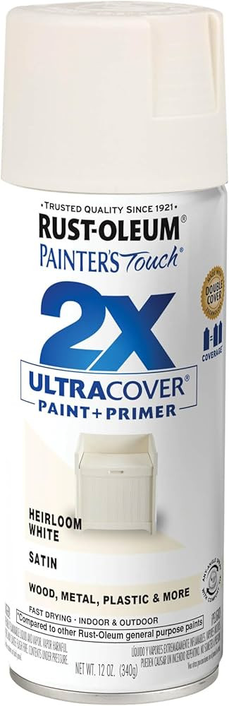 Rust-Oleum 249076 Painter's Touch 2X Ultra Cover Spray Paint, 12 oz, Satin Heirloom White | Amazon (US)