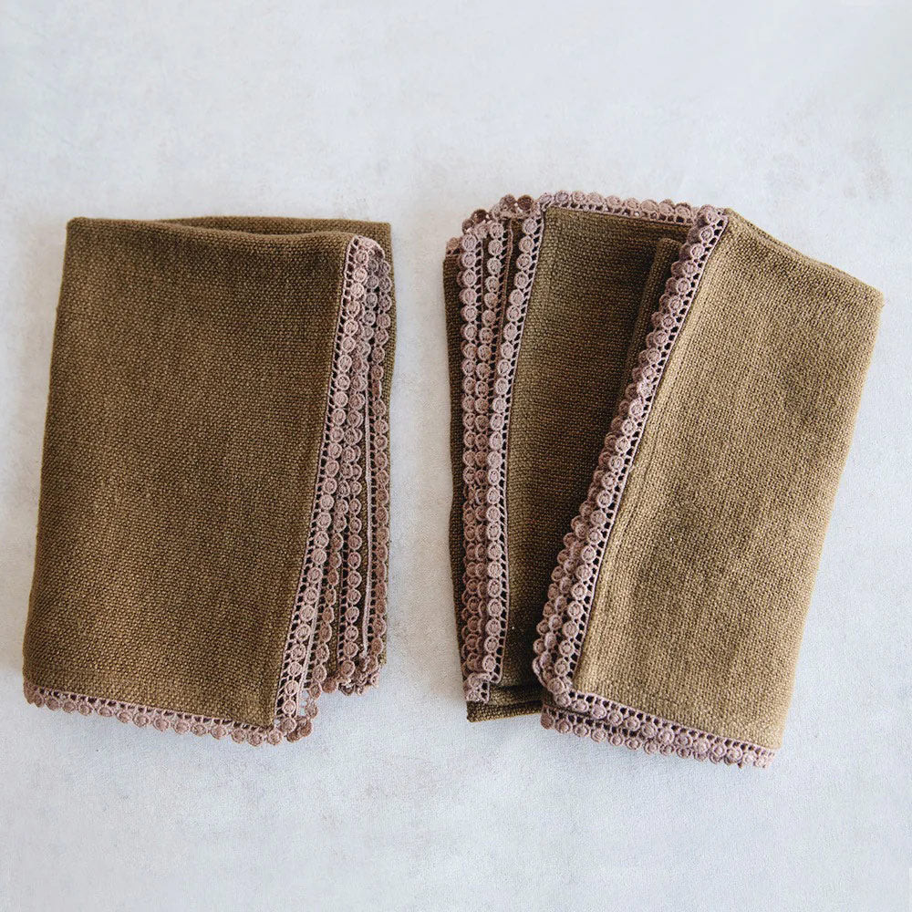 Heavyweight Table Linens with Lace Detail - Mustard | Roan Iris